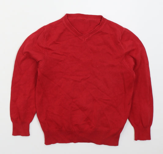 George Boys Red V-Neck  Cotton Pullover Jumper Size 5-6 Years  Pullover