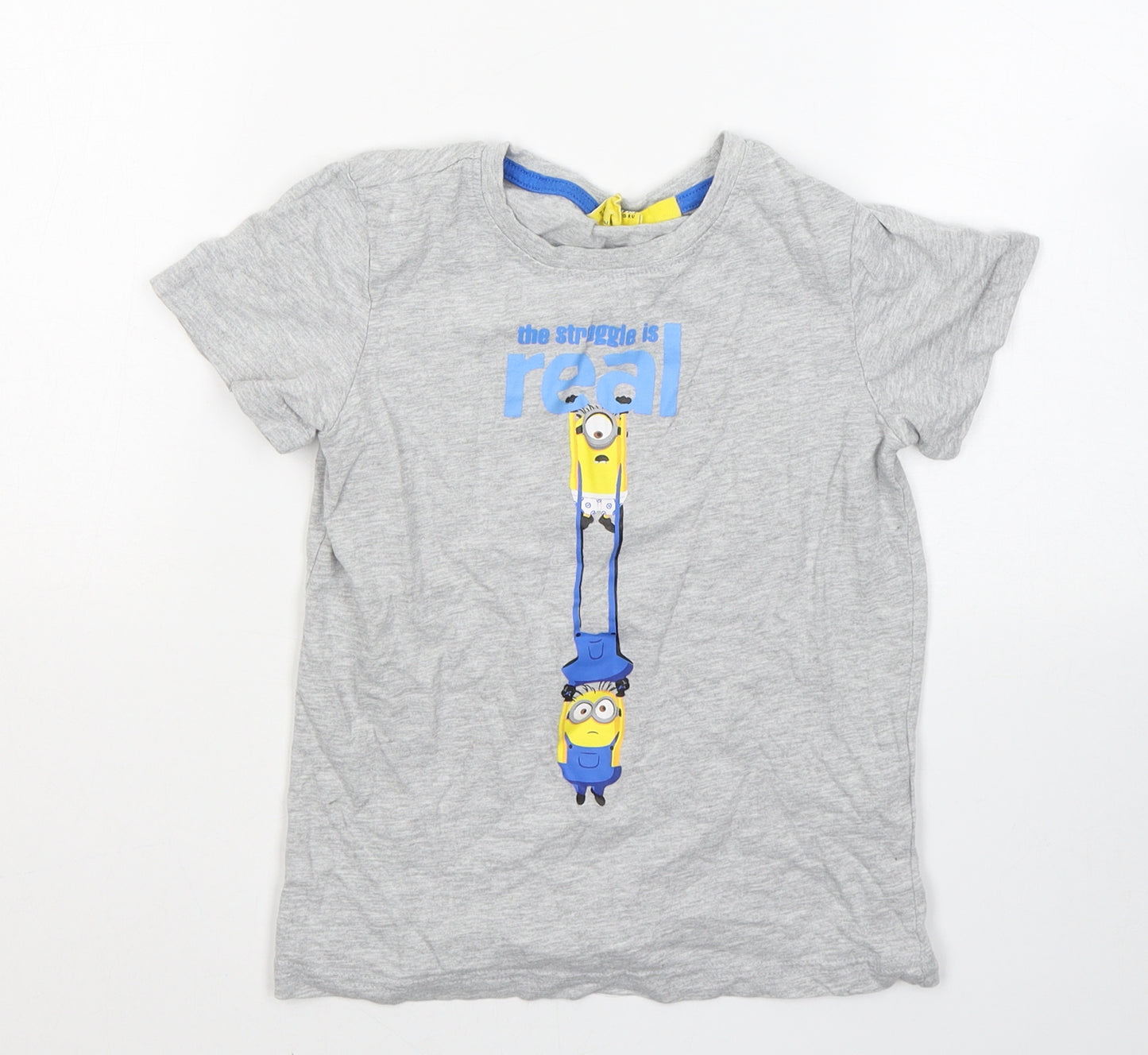 Minions Boys Grey  Cotton Pullover T-Shirt Size 7-8 Years Round Neck Pullover - the struggle is real