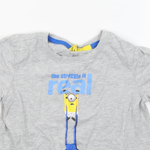 Minions Boys Grey  Cotton Pullover T-Shirt Size 7-8 Years Round Neck Pullover - the struggle is real