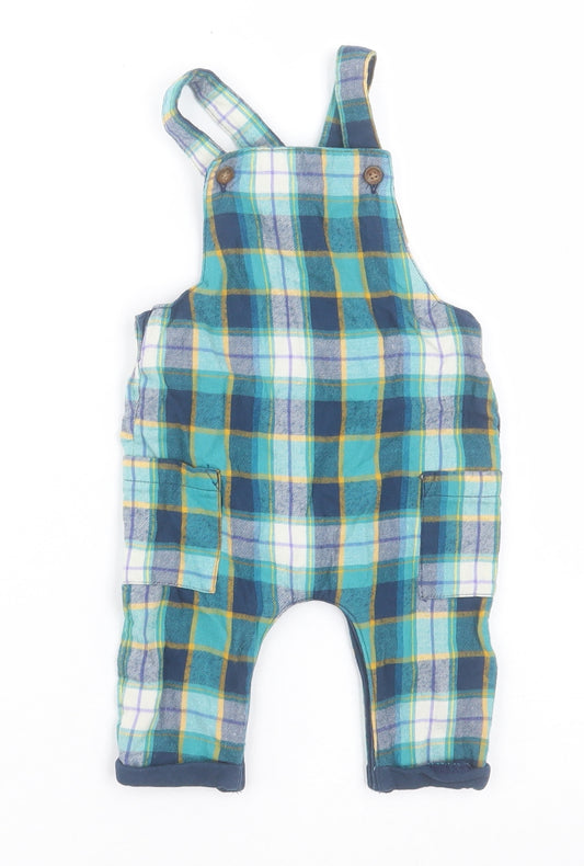 NEXT Boys Green Gingham Cotton Dungaree One-Piece Size 0-3 Months  Button