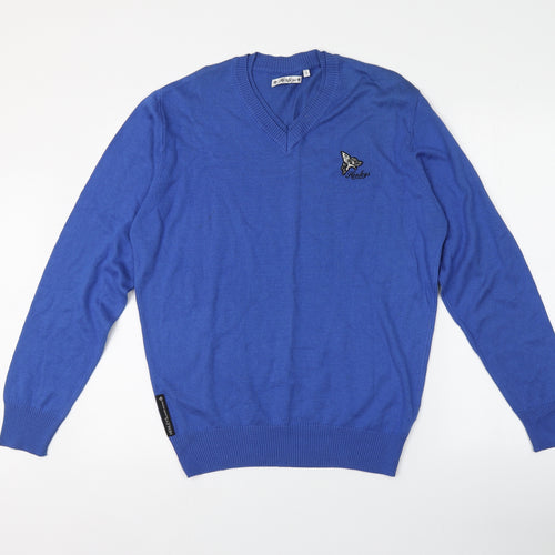 Henleys Mens Blue V-Neck  Cotton Pullover Jumper Size M