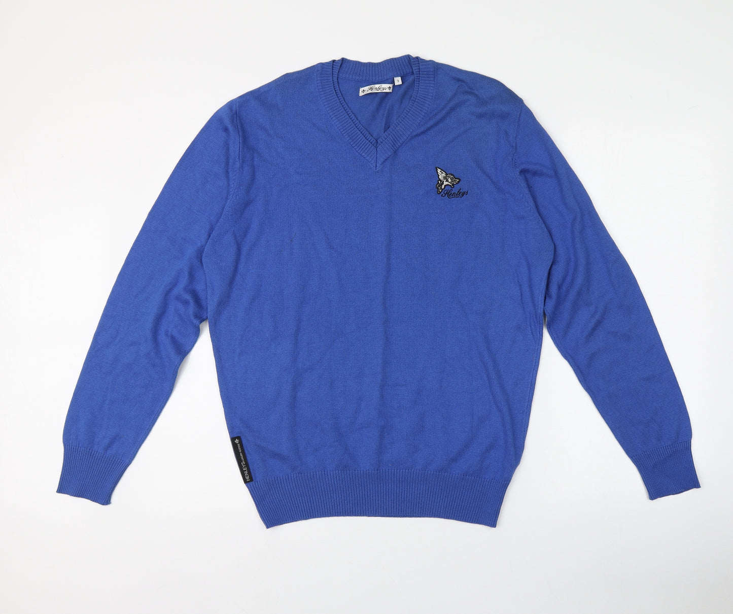 Henleys Mens Blue V-Neck  Cotton Pullover Jumper Size M
