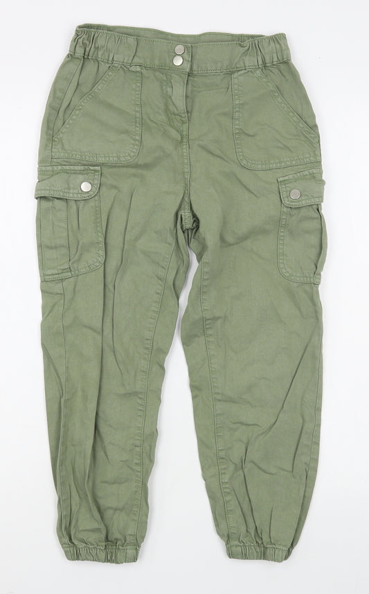Matalan Girls Green  Cotton Cargo Trousers Size 9 Months  Regular Zip