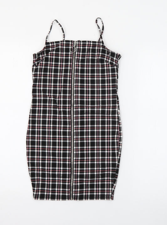 New Look Girls Black Plaid Viscose Shift  Size 9 Years  Square Neck Zip