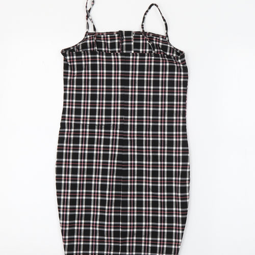New Look Girls Black Plaid Viscose Shift  Size 9 Years  Square Neck Zip