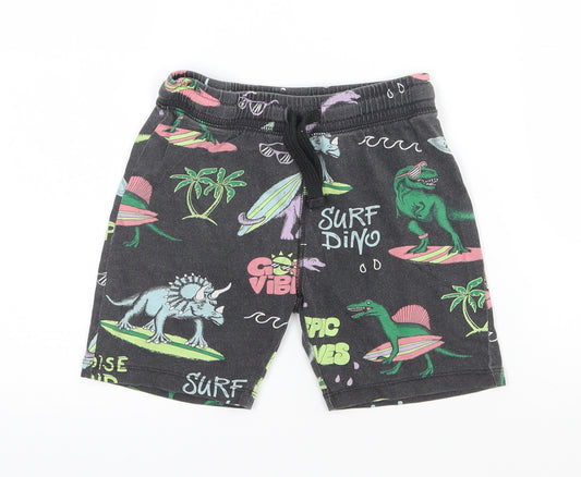 H&M Boys Multicoloured  Cotton Sweat Shorts Size 5-6 Years  Regular Drawstring - Dinosaur. Surfing