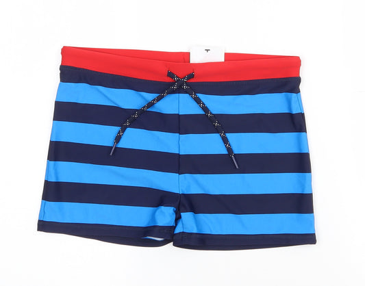 Marks and Spencer Boys Blue Striped Polyamide Compression Shorts Size 12 Years  Regular Drawstring - Swimshorts 12-13 years