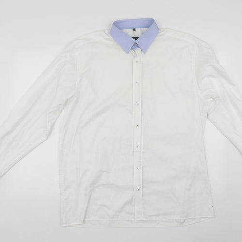 Eterna Mens White  Cotton  Button-Up Size XL Collared Button