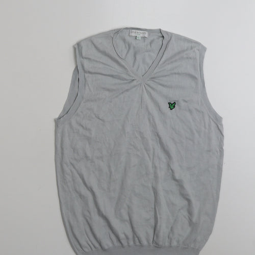 Lyle & Scott Womens Grey V-Neck  100% Cotton Vest Jumper Size L