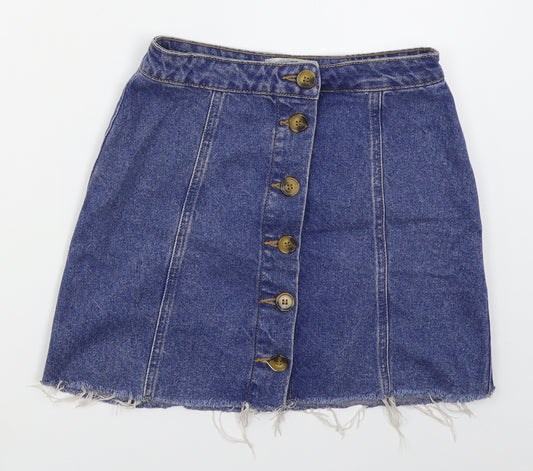 New Look Girls Blue  Cotton A-Line Skirt Size 12 Years  Regular Button