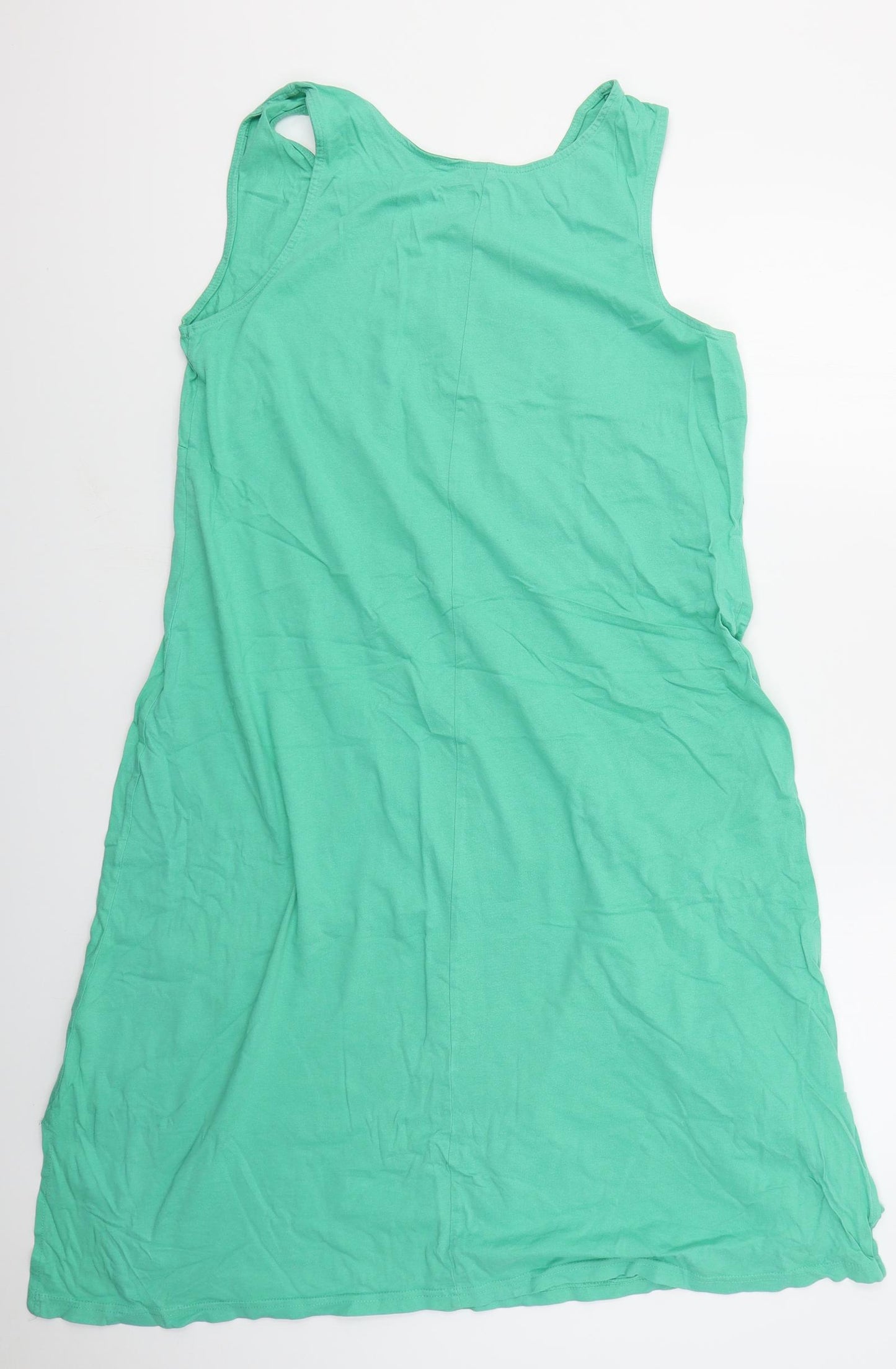 bonprix Womens Green  Cotton Tank Dress  Size L  Scoop Neck Pullover - Paradise
