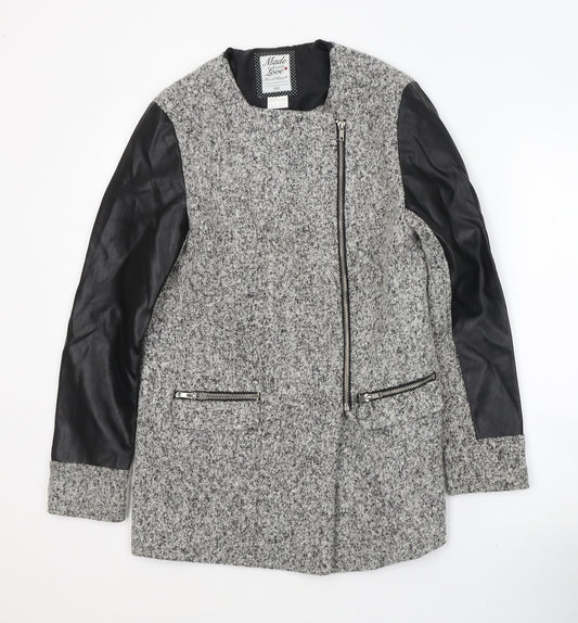 F&F Girls Grey Colourblock  Pea Coat Coat Size 12-13 Years  Zip