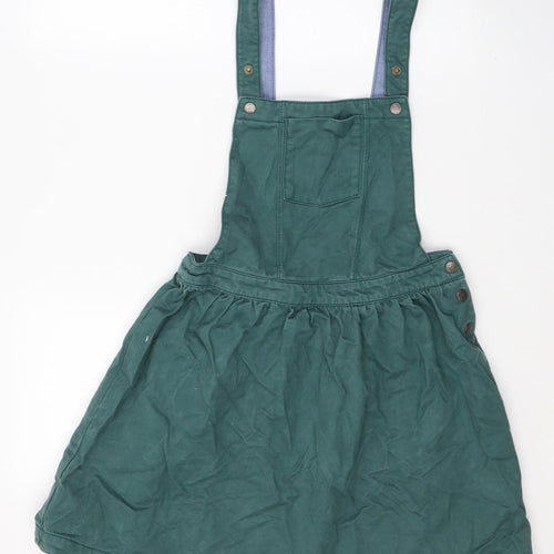Fat Face Girls Green  Cotton Pinafore/Dungaree Dress  Size 12-13 Years  Square Neck Button
