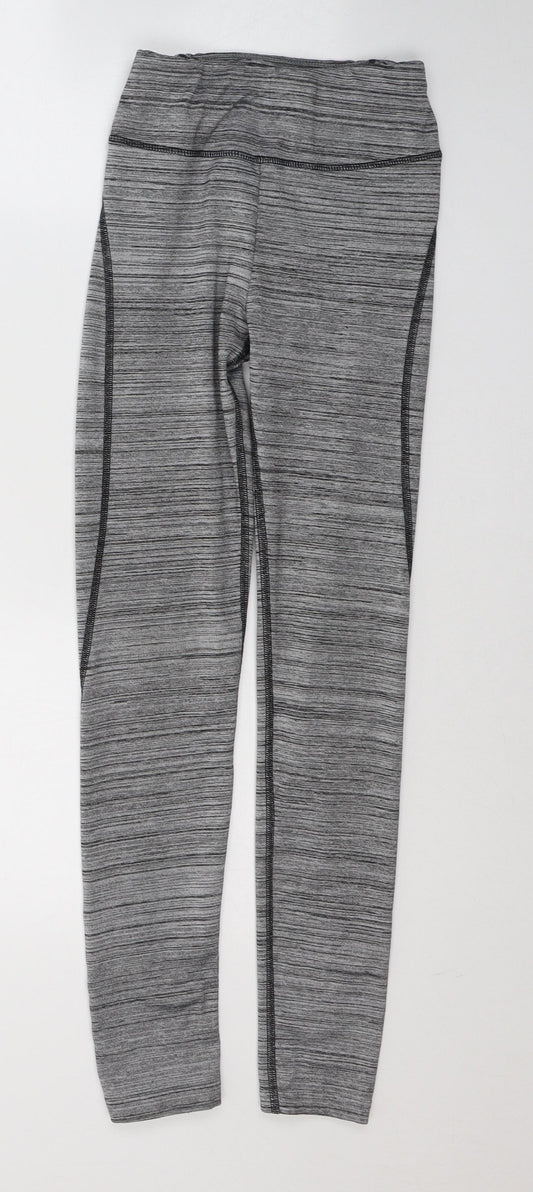 ClpActive Womens Grey Striped Polyester Pedal Pusher Leggings Size XS L26 in Regular Pullover