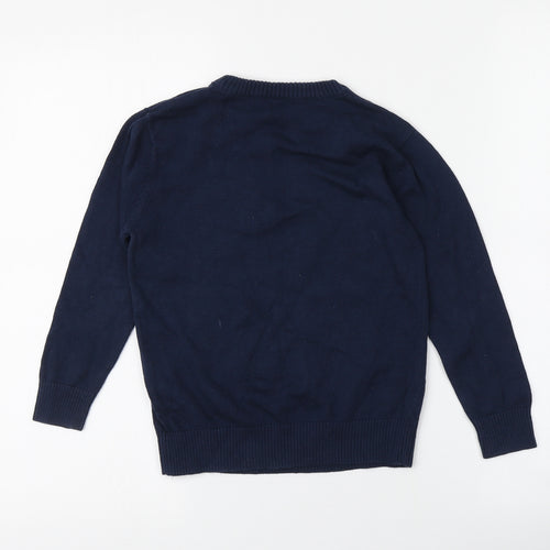 George Boys Blue Round Neck  100% Cotton Pullover Jumper Size 5-6 Years   - Santa Pattern