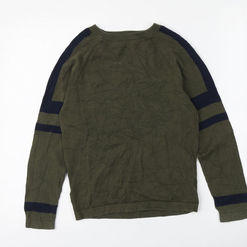 NEXT Boys Green Round Neck Striped 100% Cotton Pullover Jumper Size 10 Years