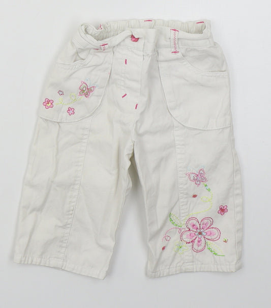 Dunnes Girls White Floral Cotton Wide-Leg Jeans Size 3-4 Years  Regular Button