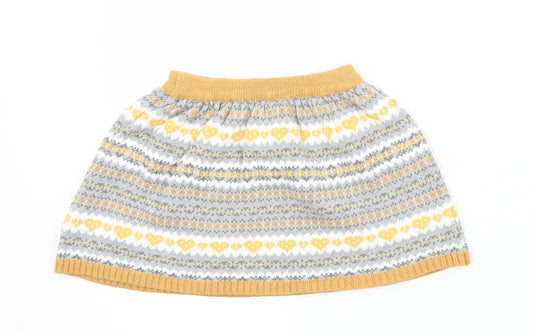 Preworn Girls Yellow Geometric Cotton A-Line Skirt Size 2-3 Years  Regular