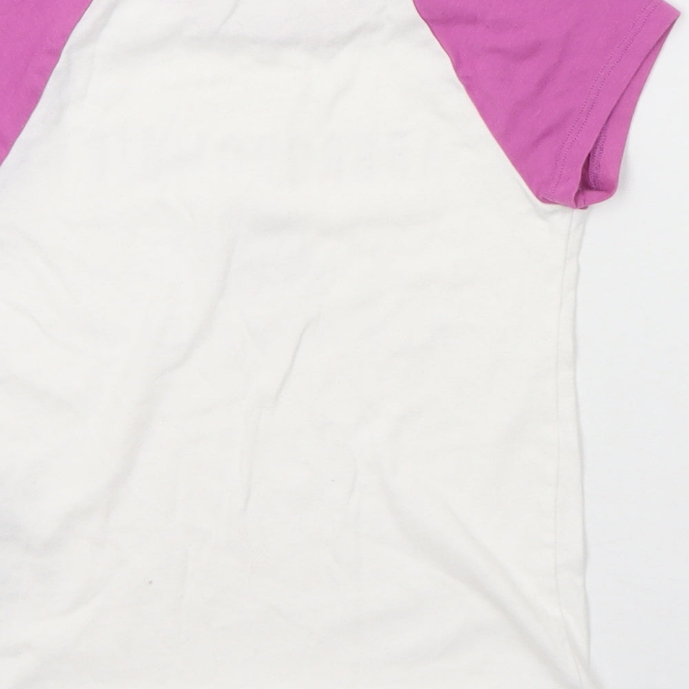 abercrombie kids Girls White  Cotton Basic T-Shirt Size 7-8 Years Crew Neck  - Logo