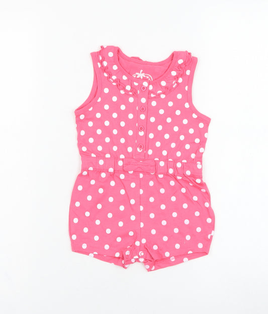 Primark Girls Pink Polka Dot Cotton Romper One-Piece Size 12-18 Months  Button