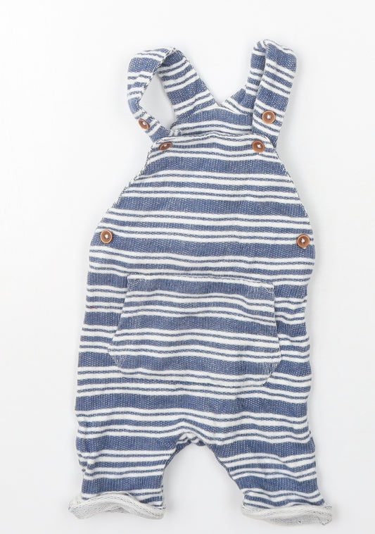 Dunnes Stores Boys Blue Striped Cotton Dungaree One-Piece Size 6-9 Months  Button