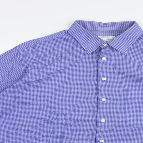 Dunnes Stores Mens Blue Plaid Cotton  Dress Shirt Size 16.5 Collared Button