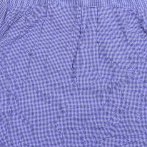 Dunnes Stores Mens Blue Plaid Cotton  Dress Shirt Size 16.5 Collared Button