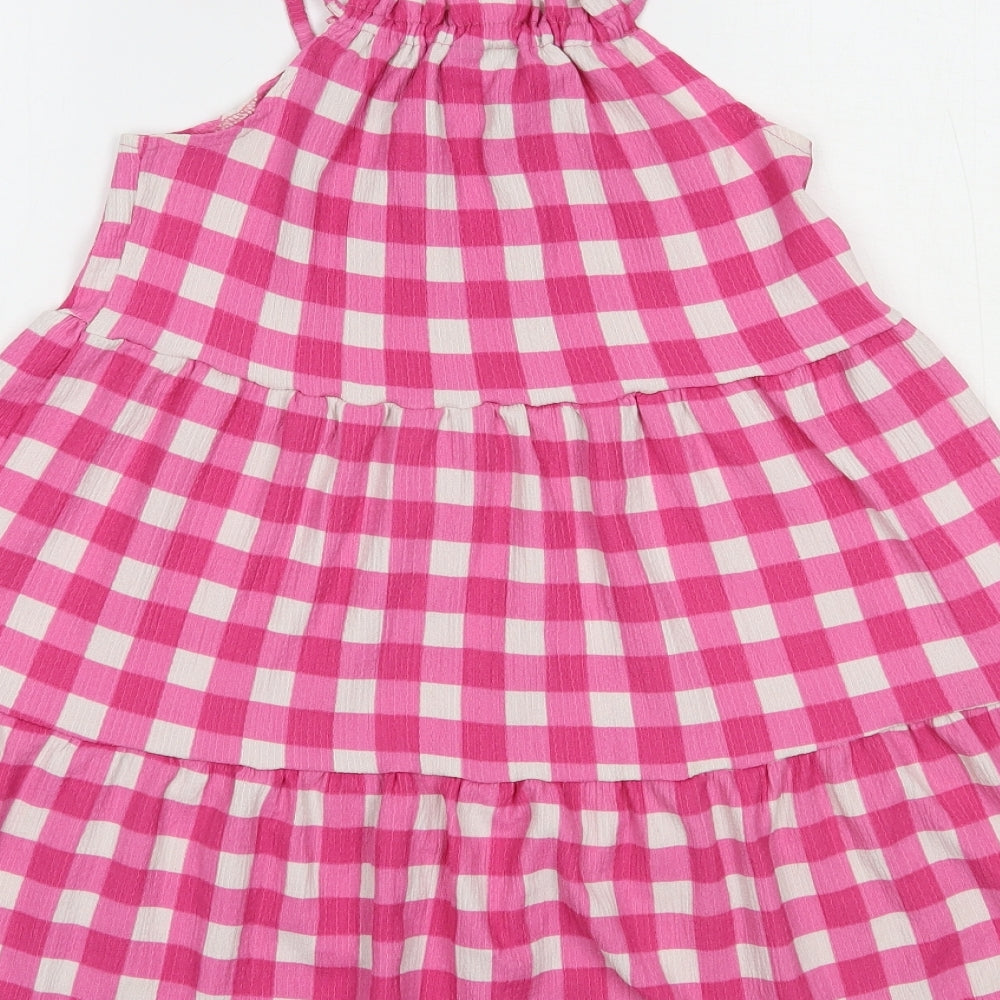 Matalan Girls Pink Check Polyester Tank Dress  Size 8 Years  Square Neck Tie