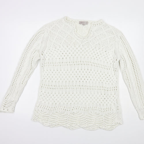Amaryllis Womens White V-Neck  Cotton Pullover Jumper Size XL
