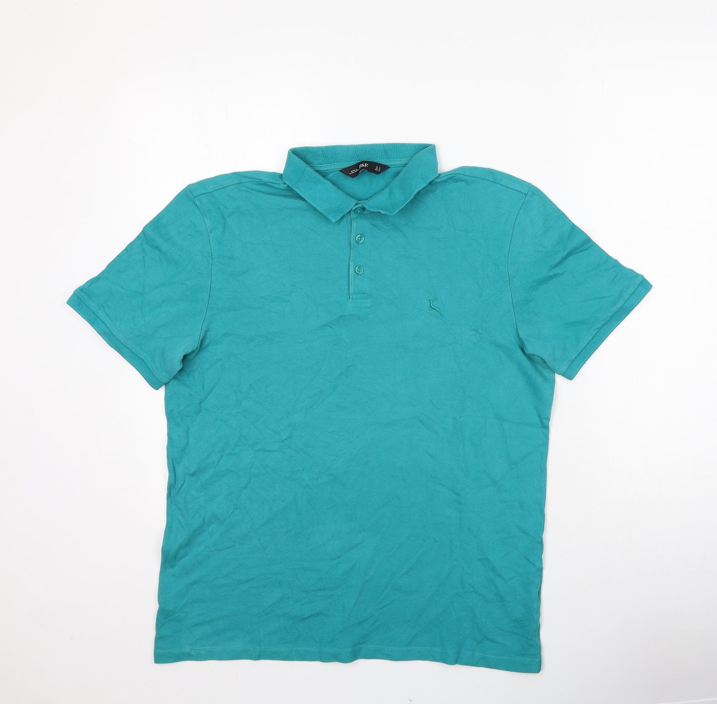 F&F Mens Green  Polyester  Polo Size M Collared