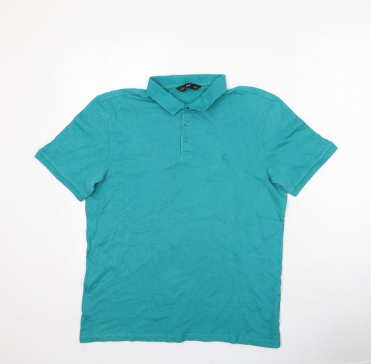 F&F Mens Green  Polyester  Polo Size M Collared