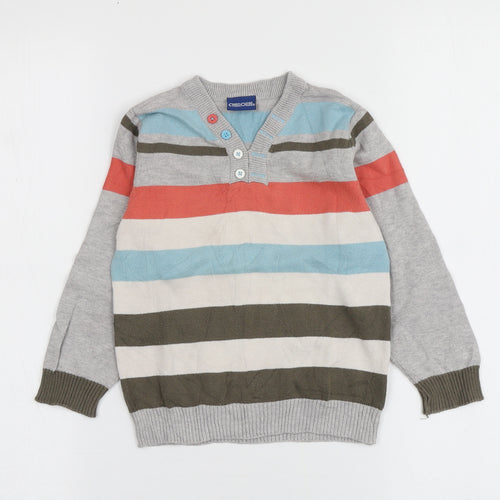 Cherokee Boys Multicoloured V-Neck Striped 100% Cotton Pullover Jumper Size 3-4 Years