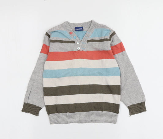 Cherokee Boys Multicoloured V-Neck Striped 100% Cotton Pullover Jumper Size 3-4 Years