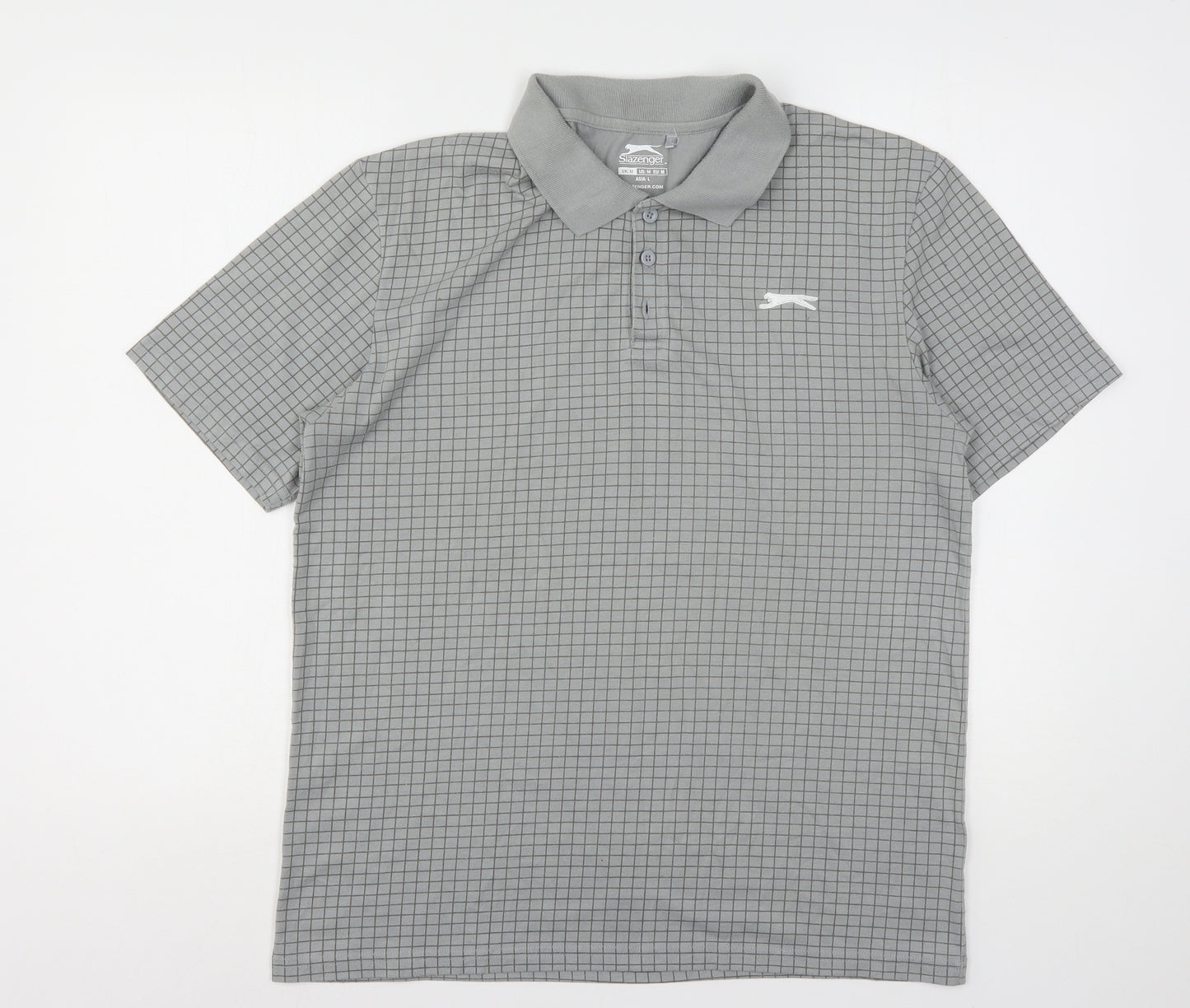 Slazenger Mens Grey Check Polyester  Polo Size M Collared