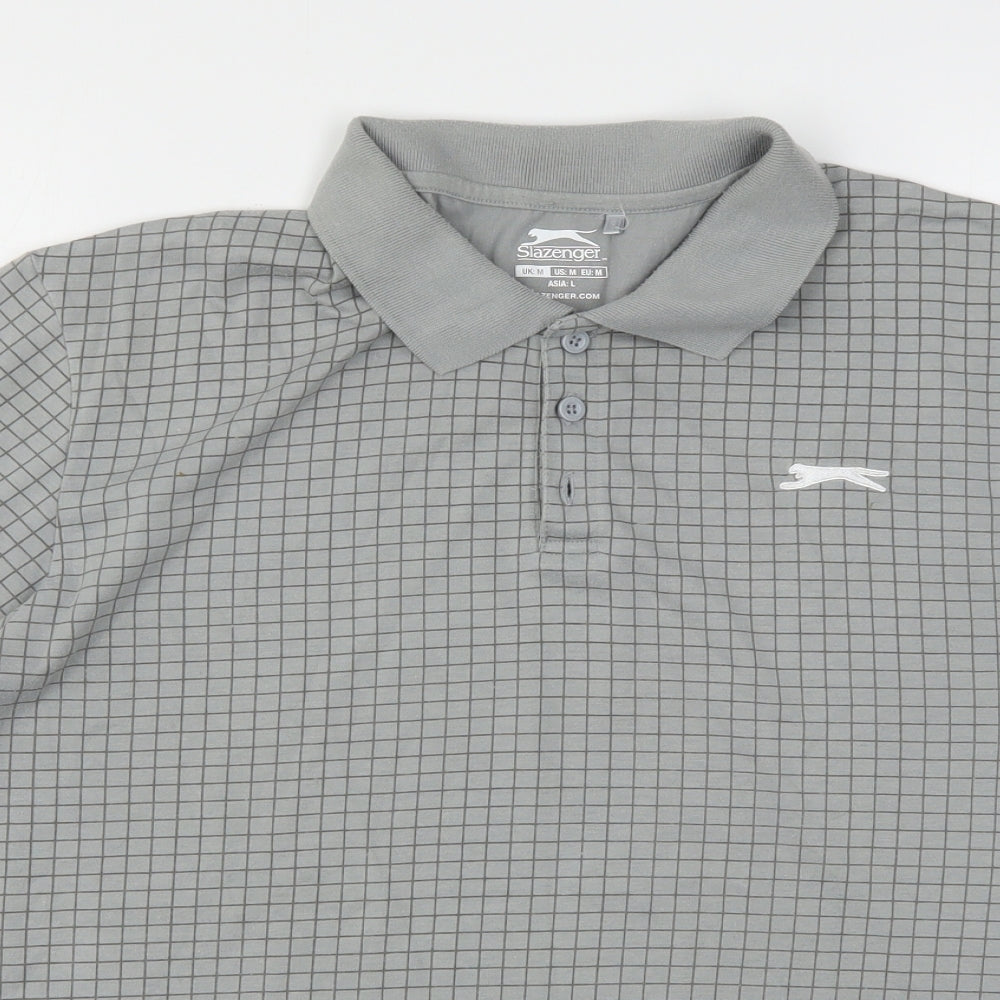 Slazenger Mens Grey Check Polyester  Polo Size M Collared