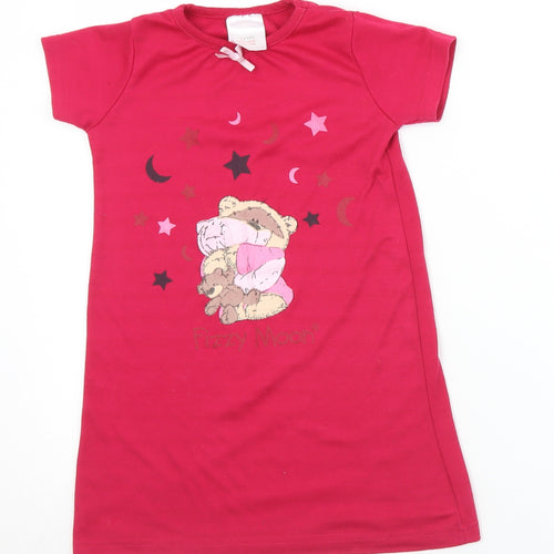 Papermoon Girls Pink Solid Polyester Top Nightshirt Size 3-4 Years   - Teddy bear