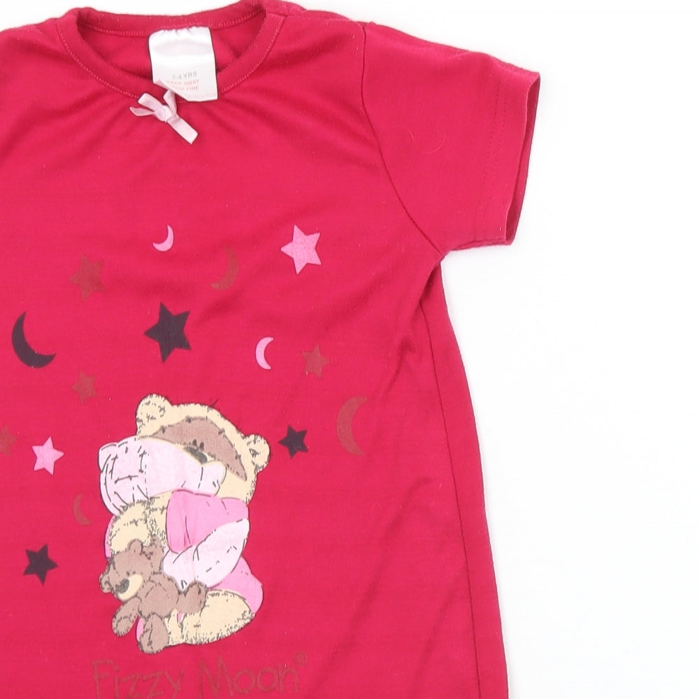 Papermoon Girls Pink Solid Polyester Top Nightshirt Size 3-4 Years   - Teddy bear