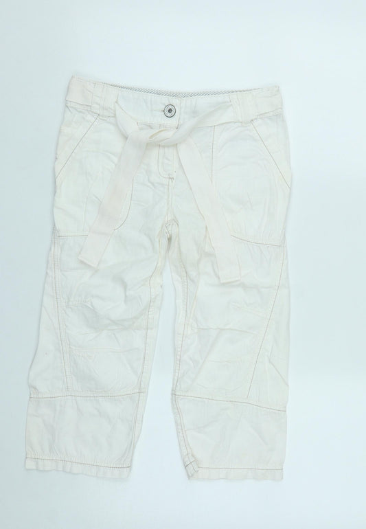 NEXT Girls White  Polyester Cropped Trousers Size 11 Years  Regular Zip