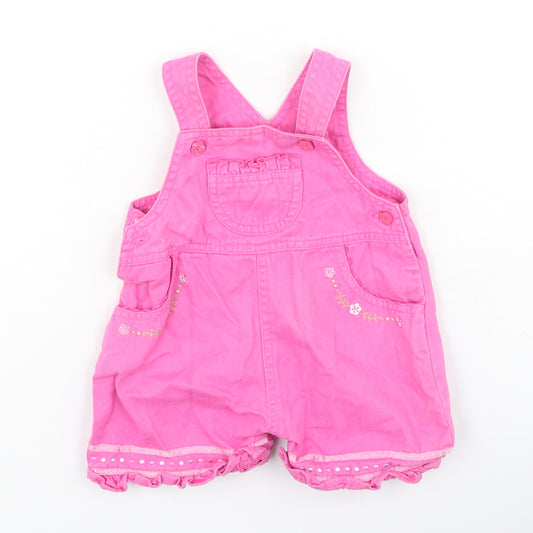 Adams Girls Pink Floral Cotton Dungaree One-Piece Size 3-6 Months