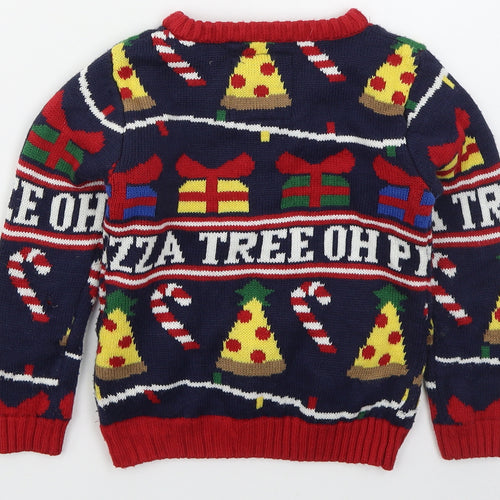 Matalan Boys Blue Crew Neck  Acrylic Pullover Jumper Size 5 Years  Pullover - Pizza Tree Christmas