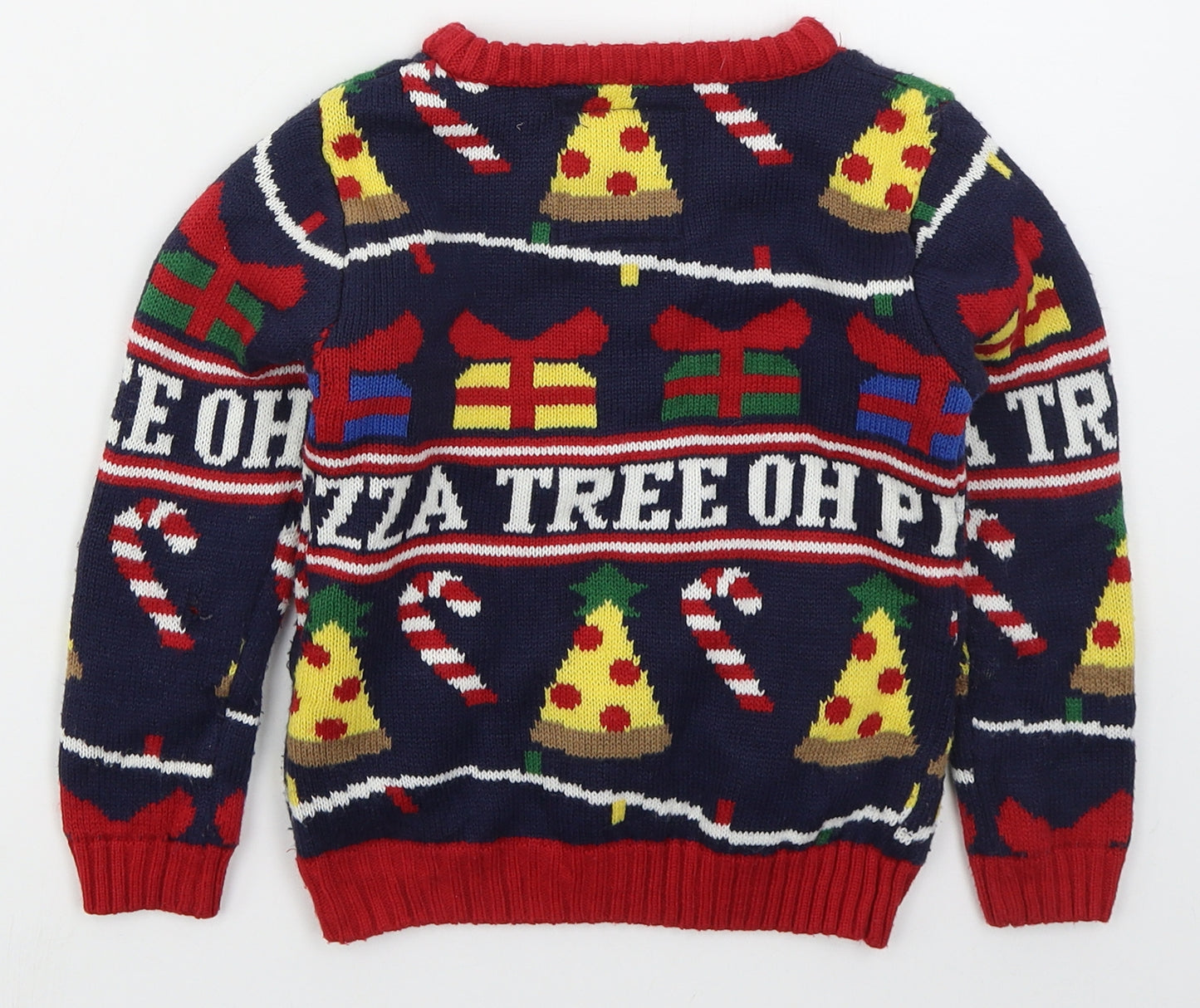 Matalan Boys Blue Crew Neck  Acrylic Pullover Jumper Size 5 Years  Pullover - Pizza Tree Christmas