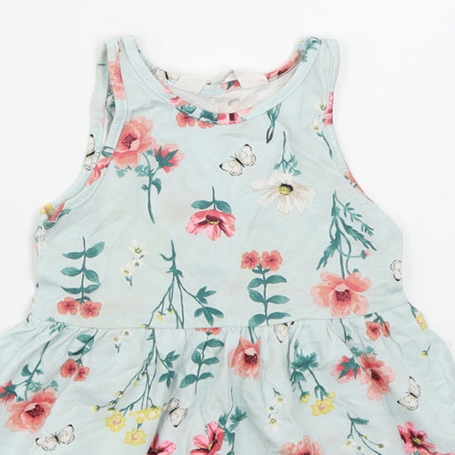 H&M Girls Blue Floral Cotton Skater Dress  Size 2 Years  Round Neck Pullover