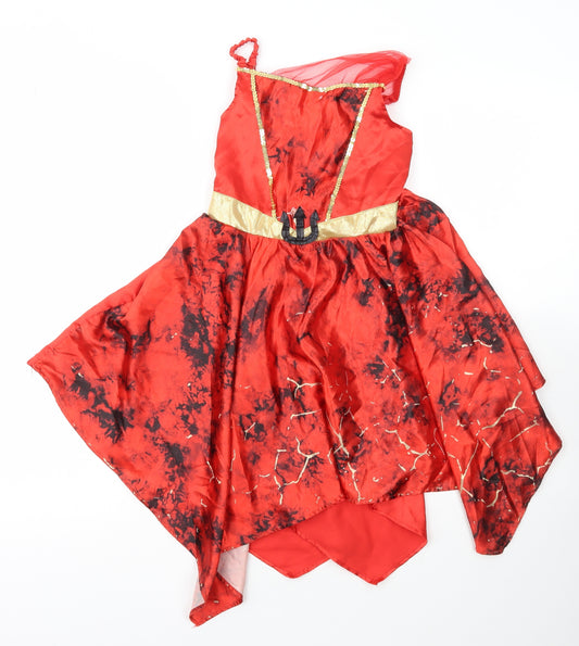 Morrisons Girls Red  Polyester Ball Gown  Size 5-6 Years  Off the Shoulder Pullover - Halloween Devil Fancy Dress
