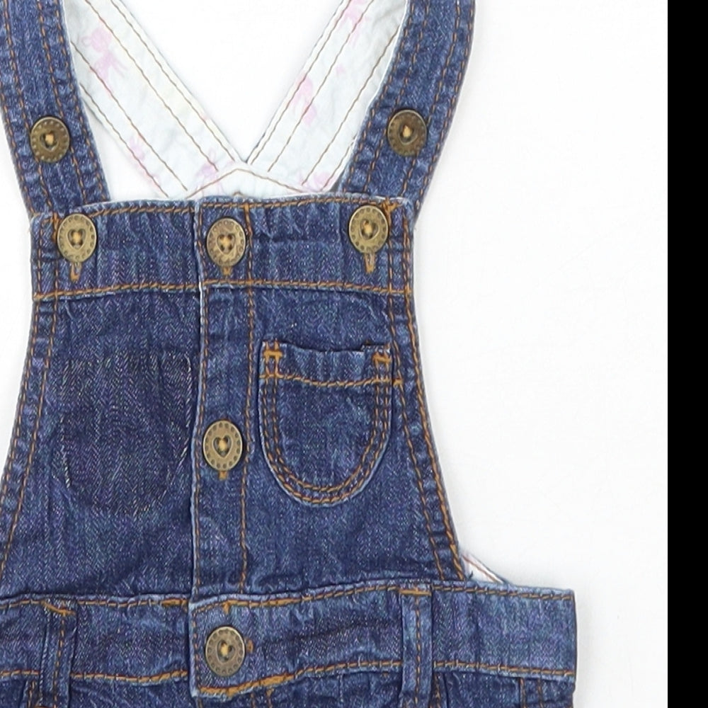 F&F Girls Blue  Cotton Dungaree One-Piece Size 0-3 Months  Button
