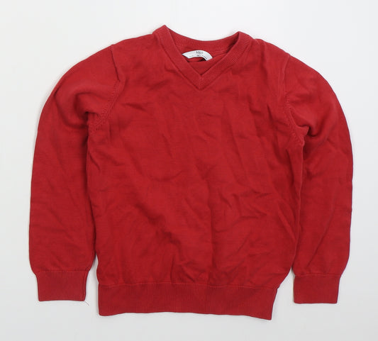 Marks and Spencer Boys Red V-Neck  Cotton Pullover Jumper Size 8-9 Years  Pullover