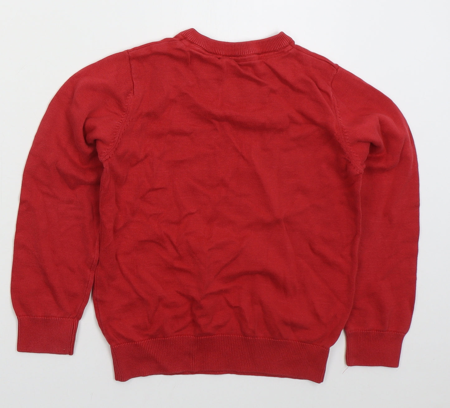 Marks and Spencer Boys Red V-Neck  Cotton Pullover Jumper Size 8-9 Years  Pullover