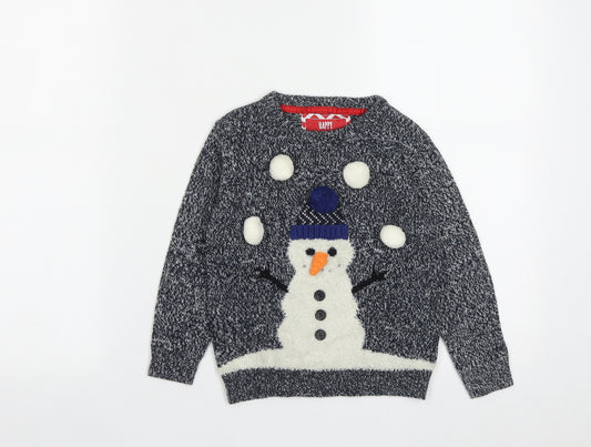Primark Boys Grey Roll Neck  Acrylic Pullover Jumper Size 2 Years   - Snowman Christmas Jumper