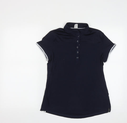 DECATHLON Womens Blue  Cotton Basic T-Shirt Size M Collared Button