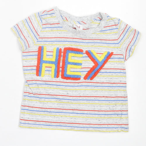 Seed Boys Multicoloured Striped Cotton Basic T-Shirt Size 3 Years Crew Neck Pullover