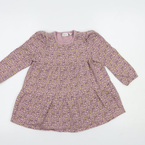 name it Girls Pink Floral Cotton A-Line  Size 2-3 Years  Crew Neck Pullover